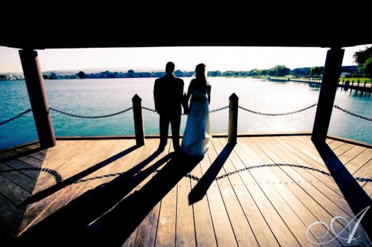 elsa-and-tim-wedding-bride and groom in foster city- gazebo overlooking water- san francisco bay area, california