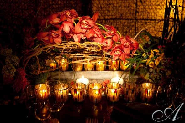 pink orchids with willow branches and candles centerpiece at Westchester Ritz Carlton Wedding Showcase- NY