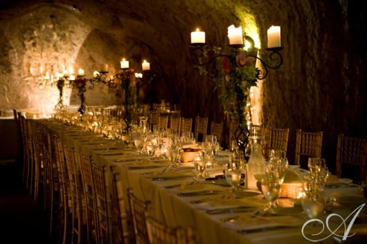 allison_adam hans fahden wedding reception- wine cave- long table