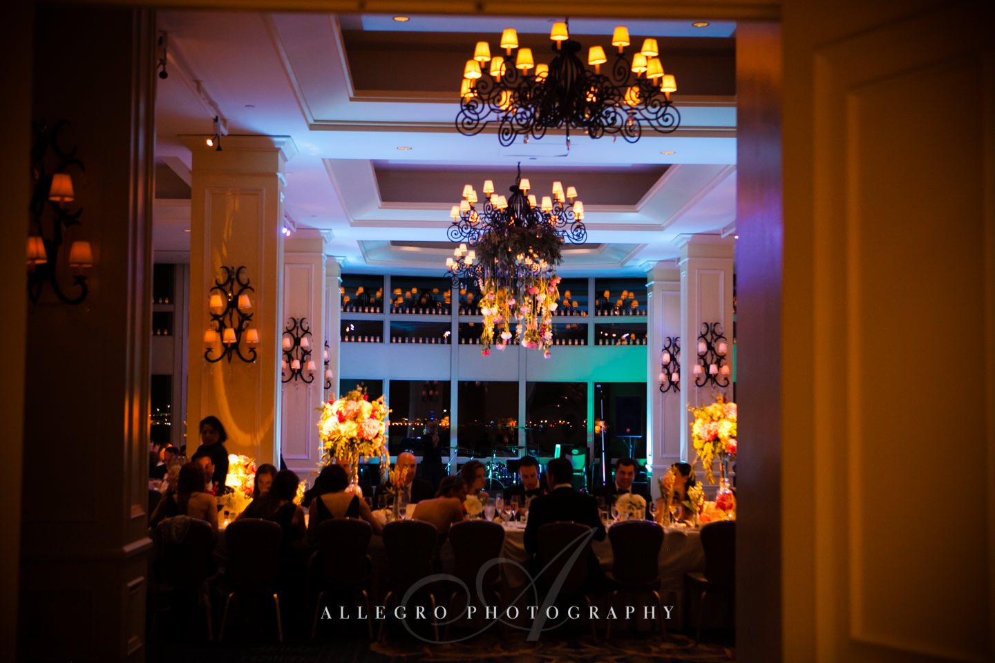 wharf room at night with uplighting- photo by allegro photography