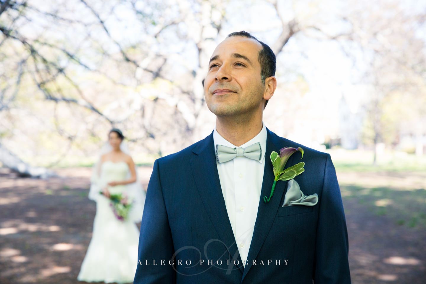 groom wait for first look in brookline ma - photo by Allegro Photography
