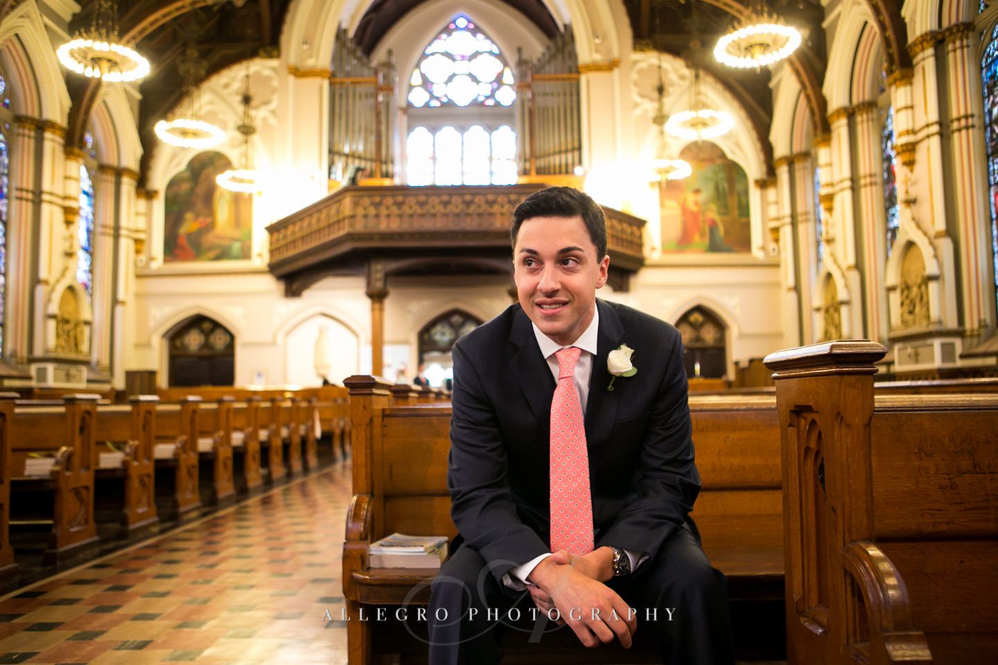 groom waiting at st. mary's st catherine church in charlestown - photo by Allegro Photography