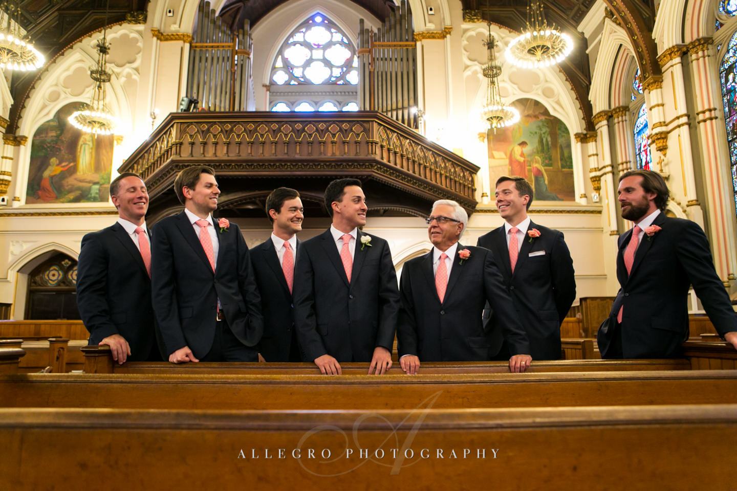 groomsmen portrait at church - photo by Allegro Photography