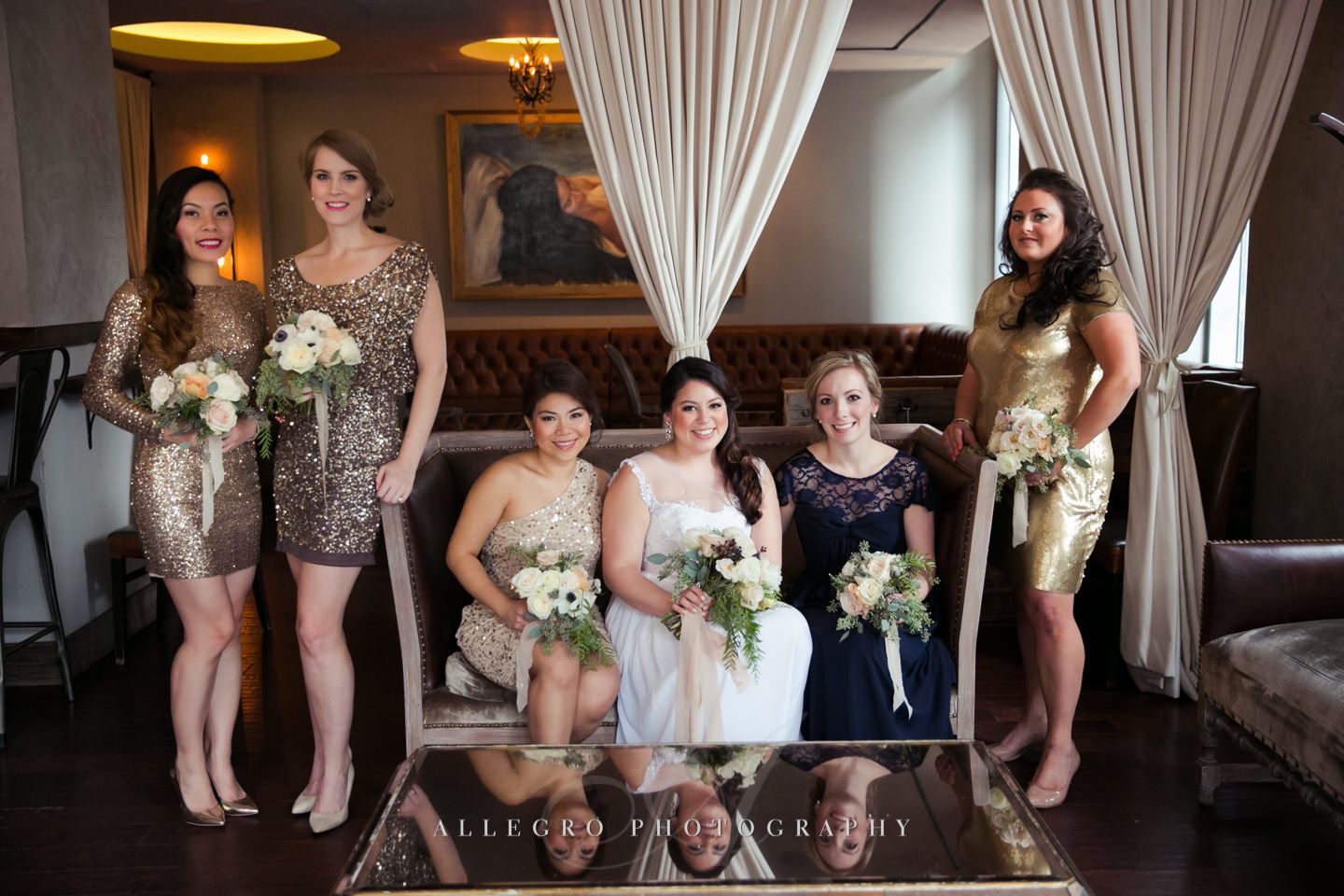 the girls (reflection) with lots of sparkle for this winter wedding -photo by Allegro Photography