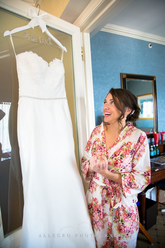 bride excited to see her wedding gown