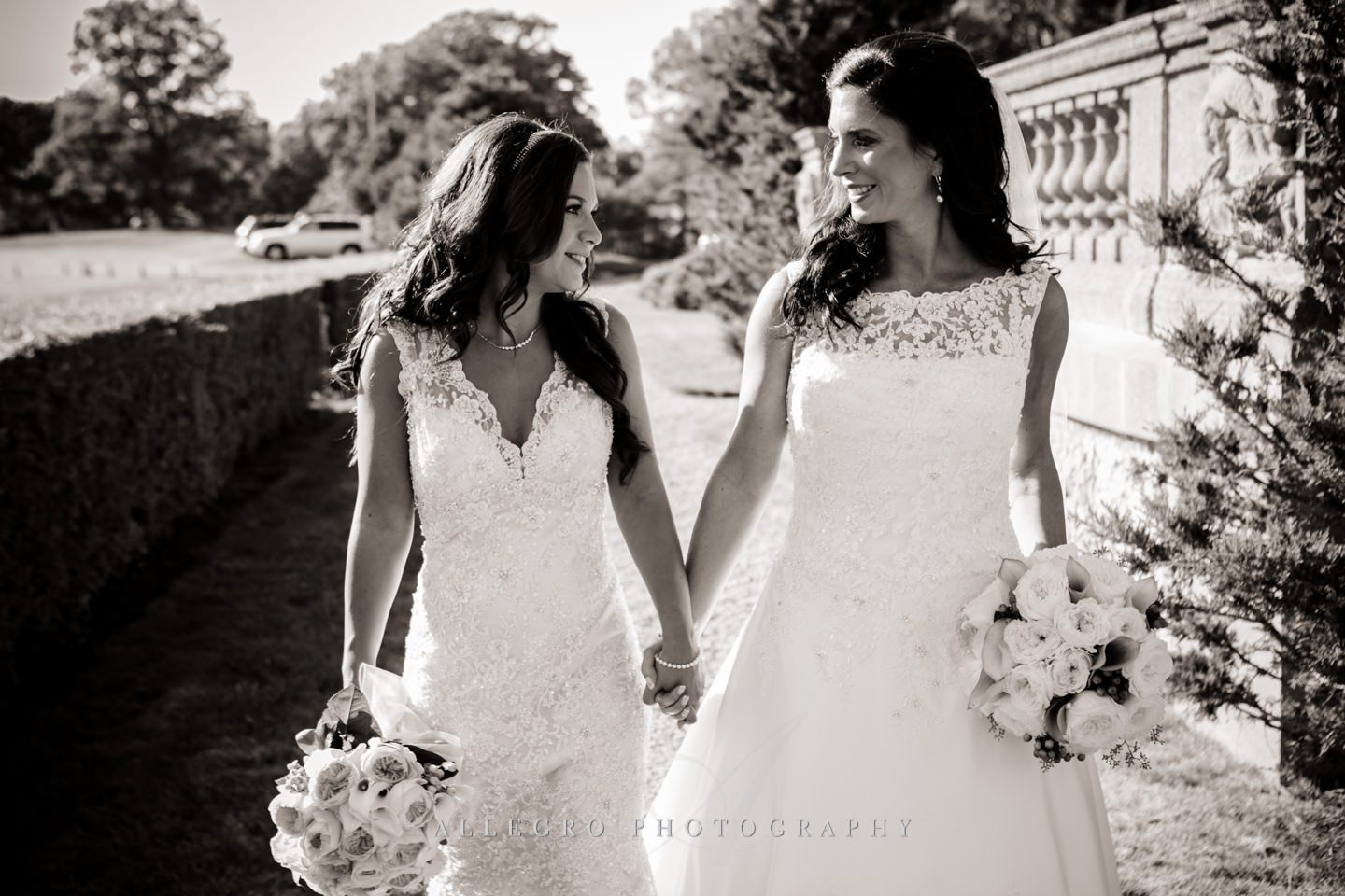 happy brides after first look- same sex wedding - photo by Allegro Photography