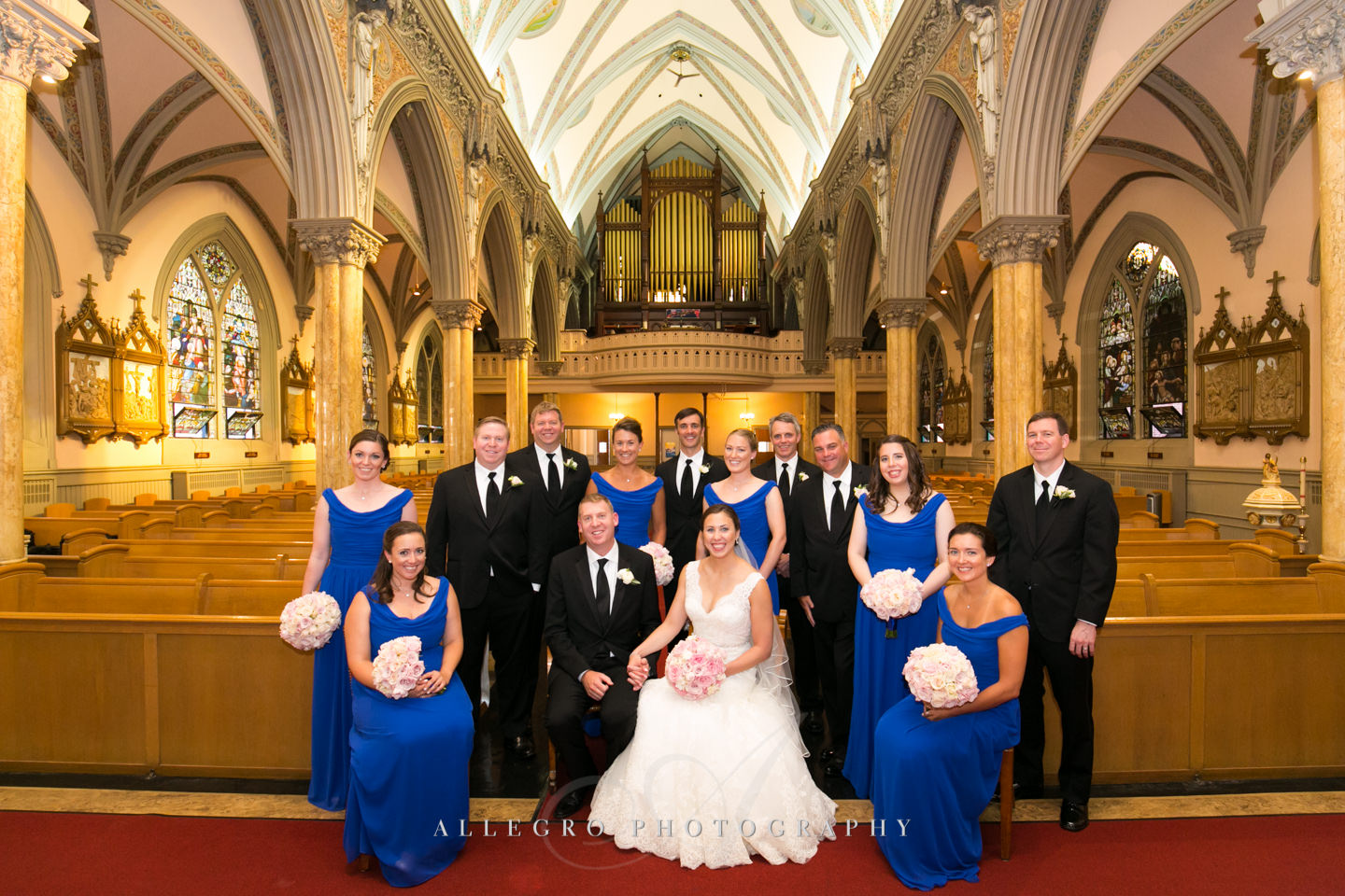 Our Lady of Victories Church formal portrait of wedding party- something different