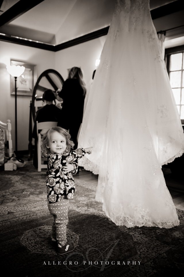 wedding gown and flower girl