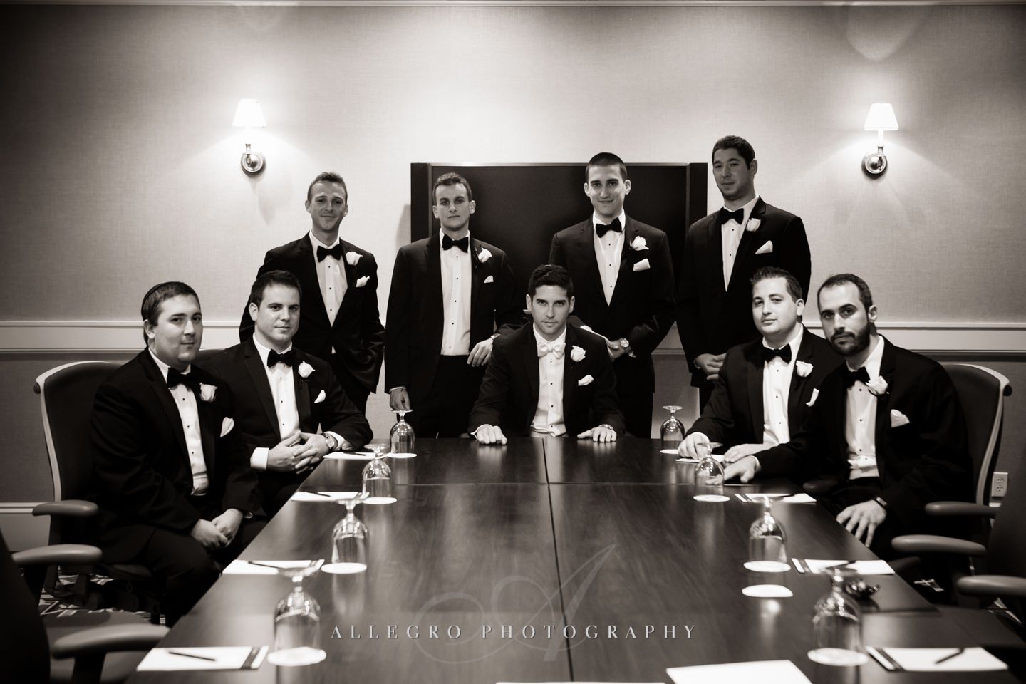 groomsmen board room portrait copley plaza hotel - photo by Allegro Photography