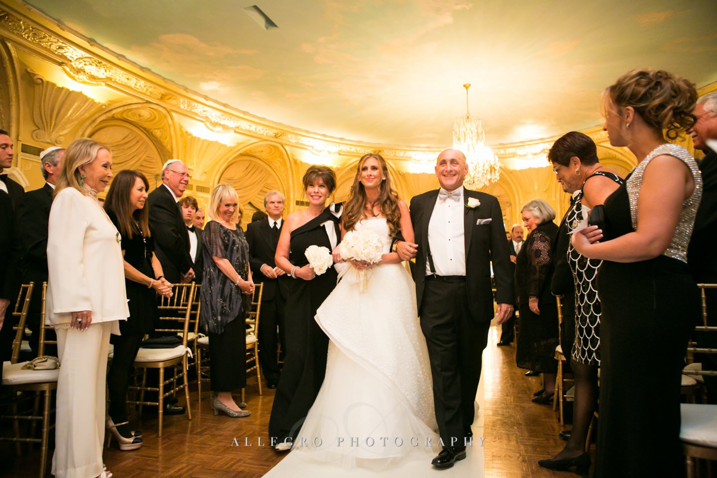 bride with parents- jewish wedding ceremony entrance- boston - photo by allegro photography