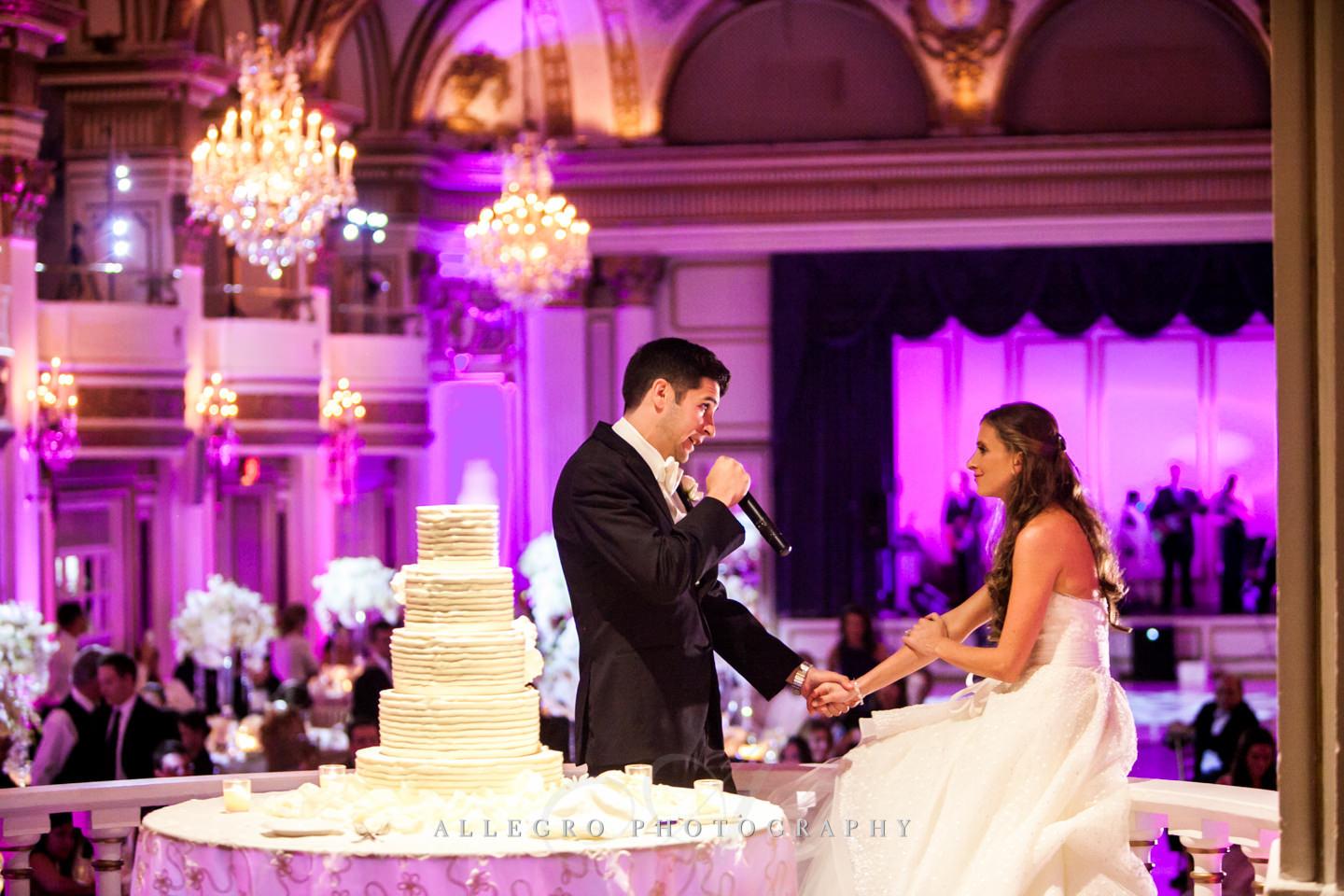 groom serenades bride at fairmont copley plaza boston wedding- photo by allegro photography