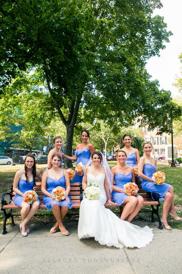 bridesmaids for boston summer wedding- blue and coral- by allegro photography