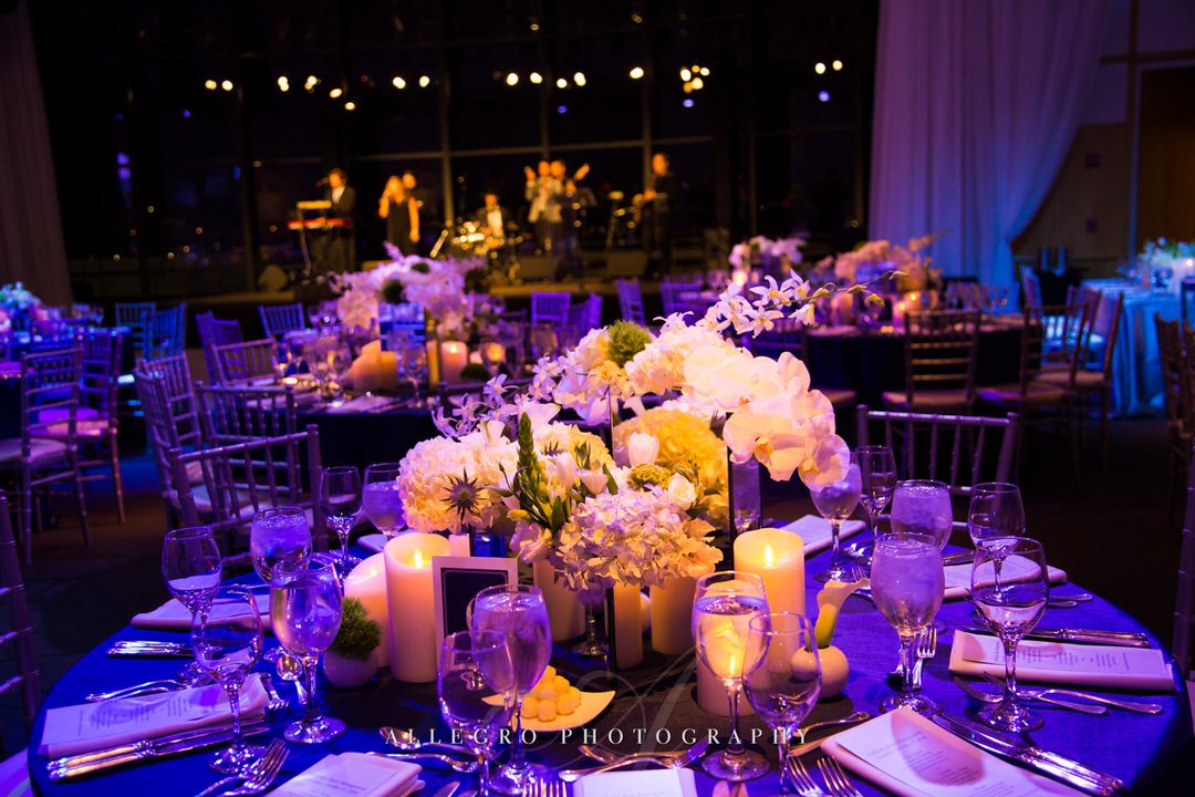 jfk library wedding - warm candlelight- floral design- photo by Allegro Photography