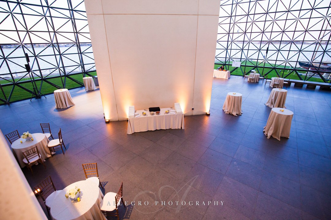 jfk library wedding - photo by Allegro Photography - cocktail hour white and gold