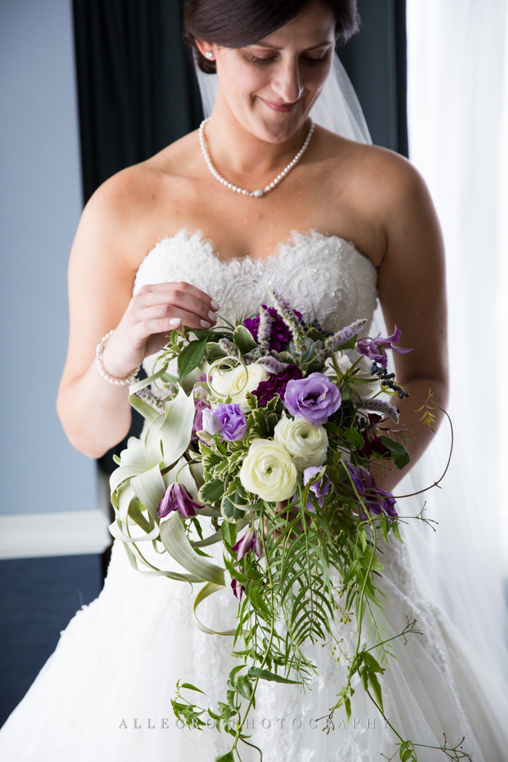 Purple and white wedding bouquet - photo by allegro photography
