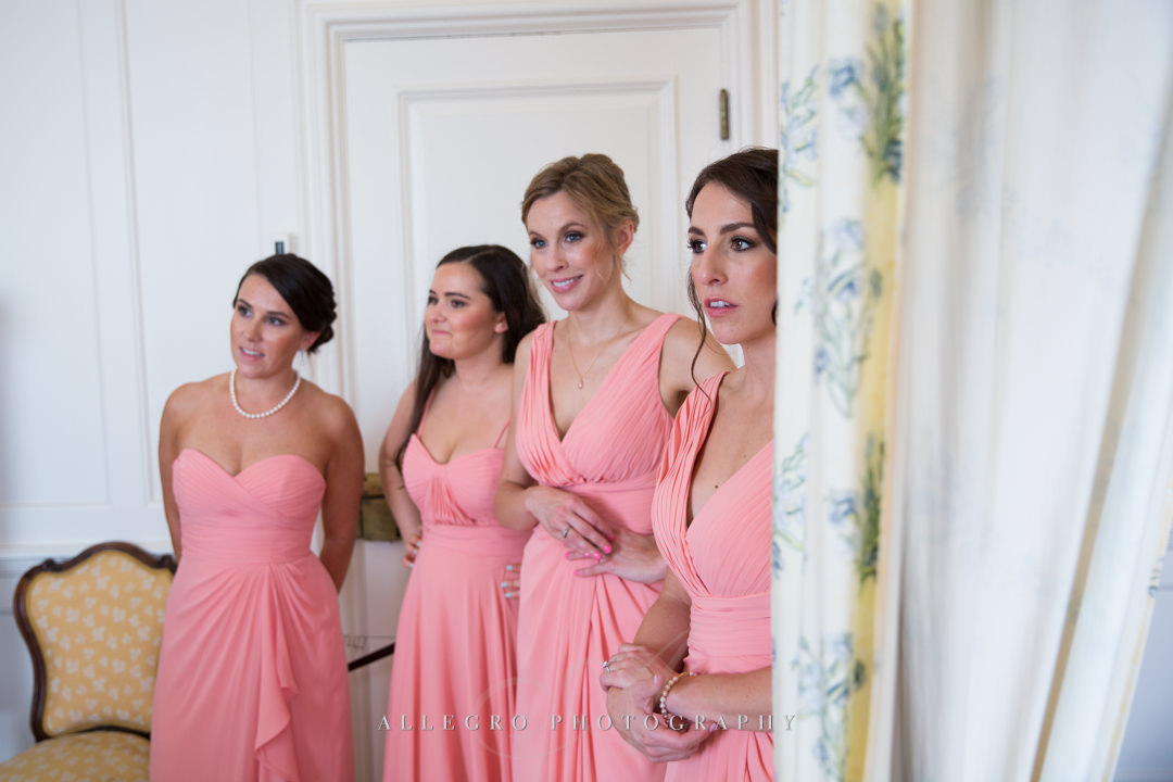 bridesmaids first look crane estate - photo by allegro photography