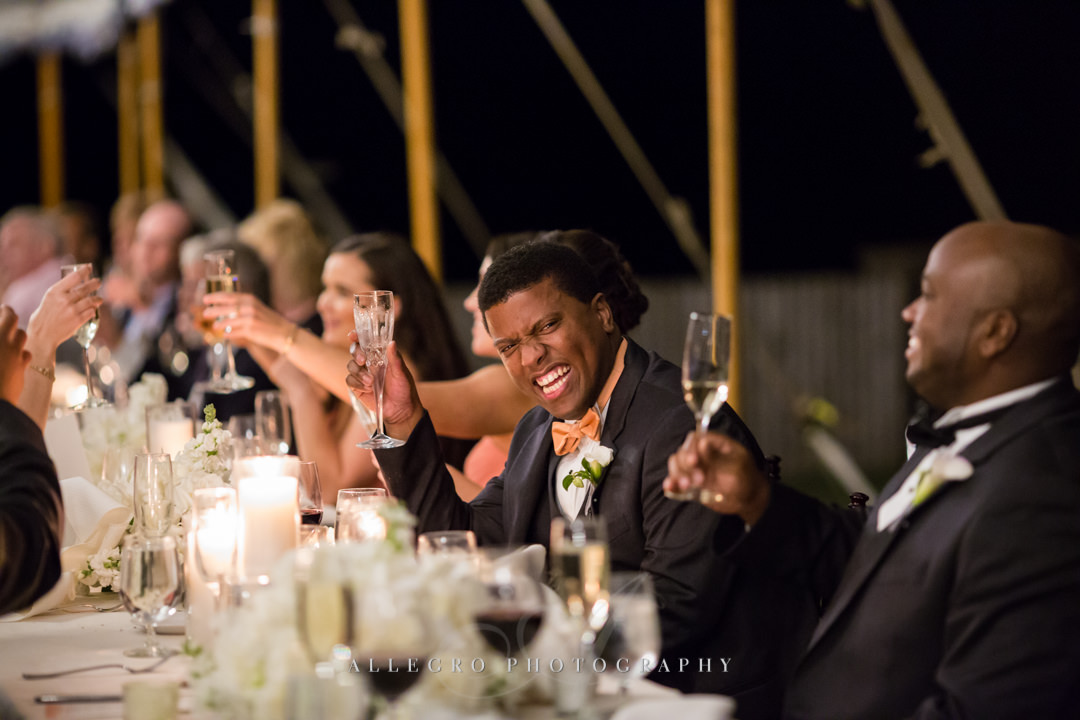 wedding reception toast laughs at the crane estate - photo by allegro photography