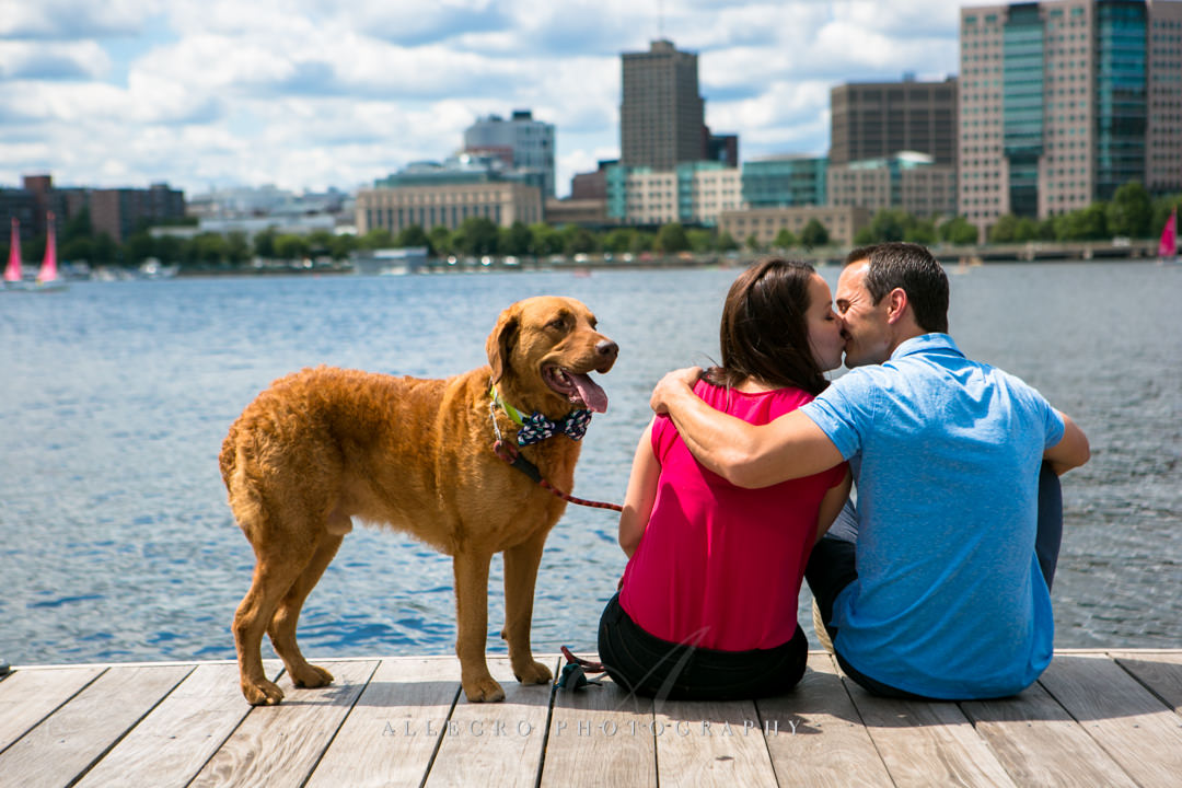 boston engagement photo with dog - photographed by Allegro Photography 