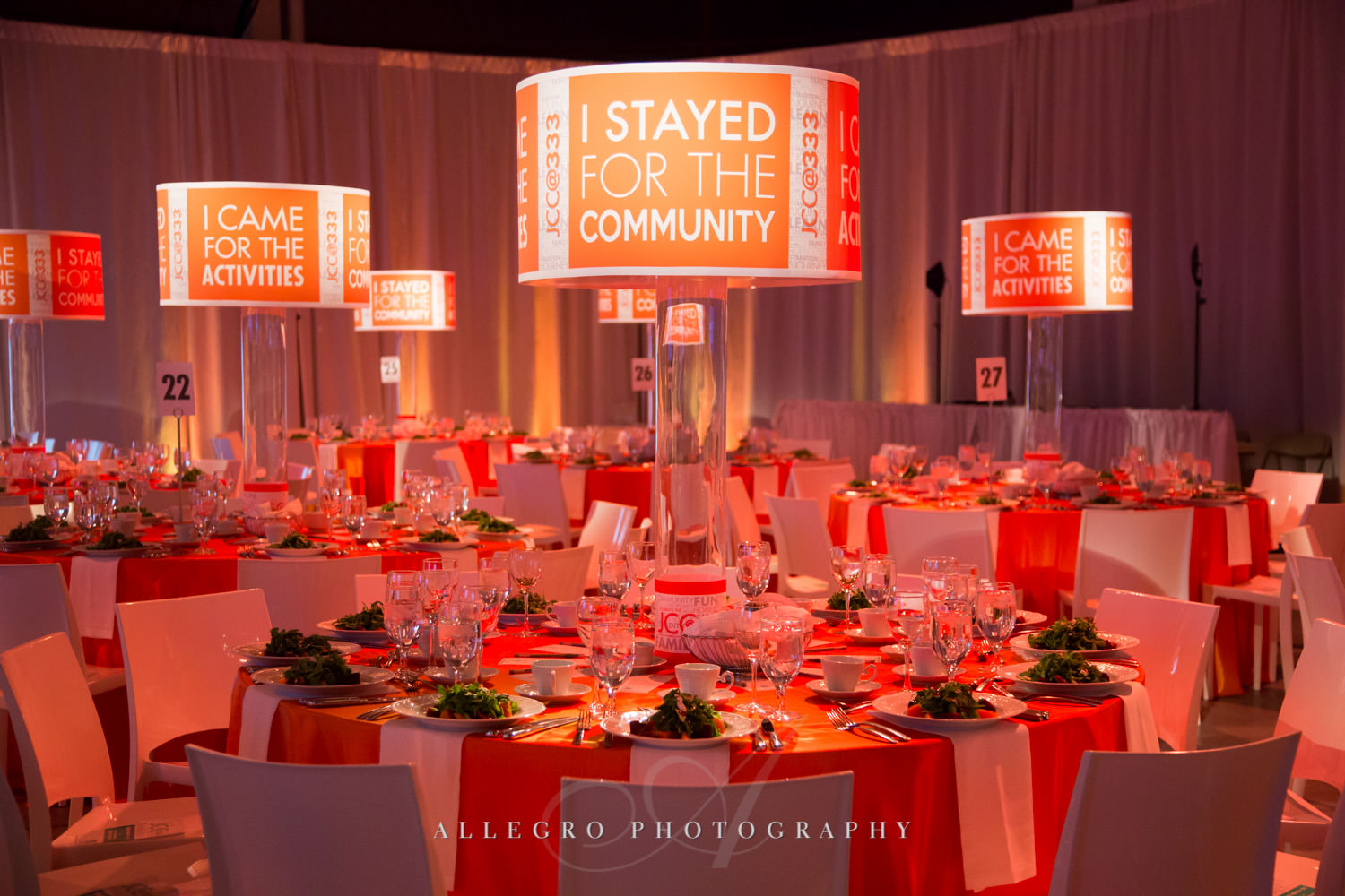 Nonprofit event center pieces for JCC@333 shot by Allegro Photography