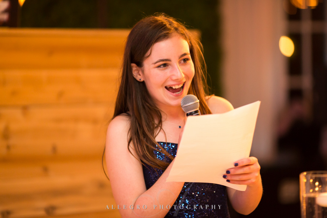 Allegro Photography bat mitzvah speech at party by janie haas events