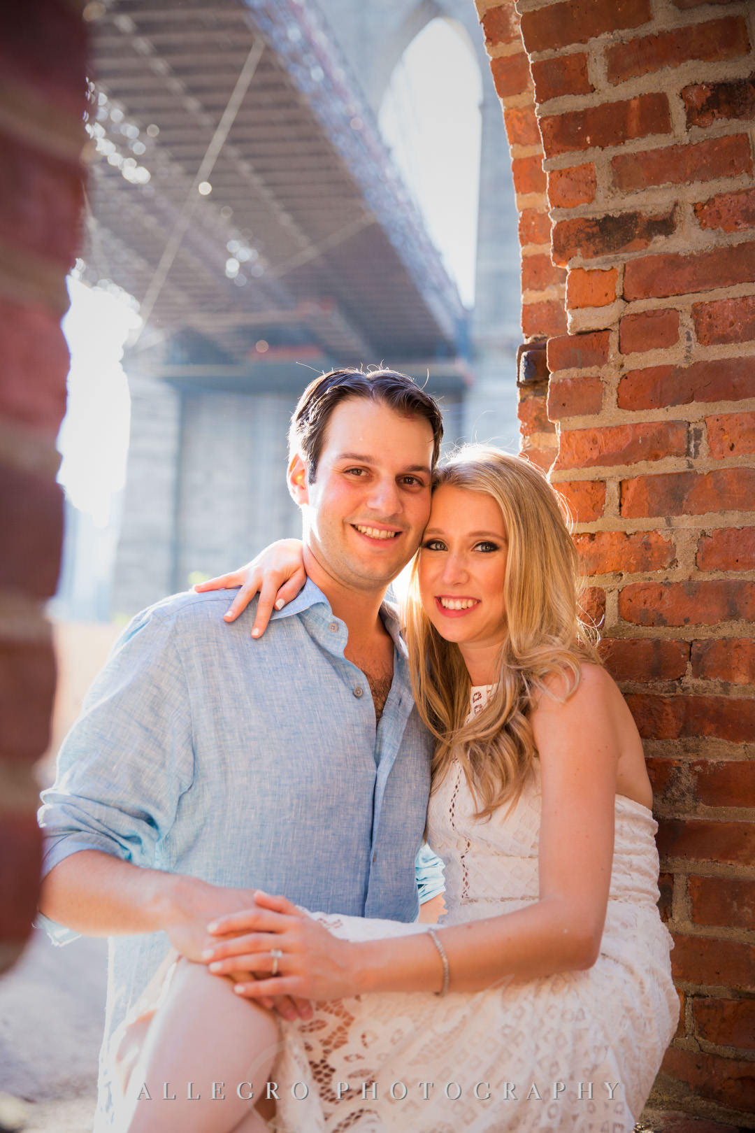 Newly engaged couple smiling in Brooklyn | Allegro Photography