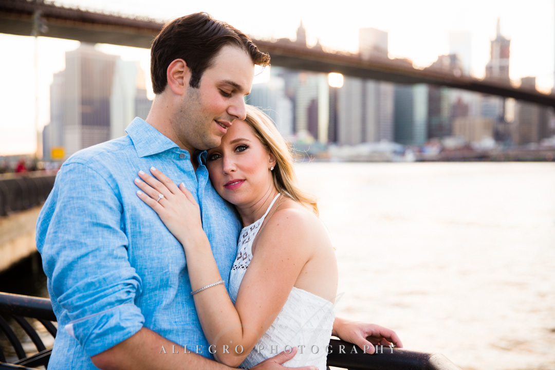 Bride to be with husband at Brooklyn Bridge | Allegro Photography
