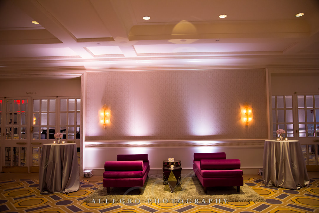 Pink toned lobby of wedding reception | Allegro Photography