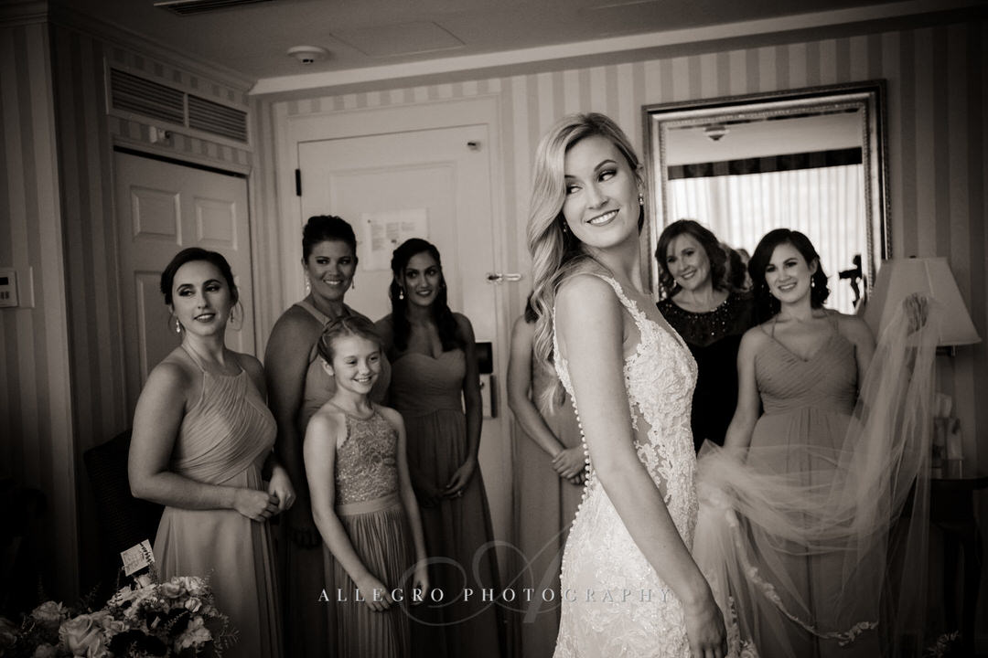 bridesmaids admire bride at langham hotel