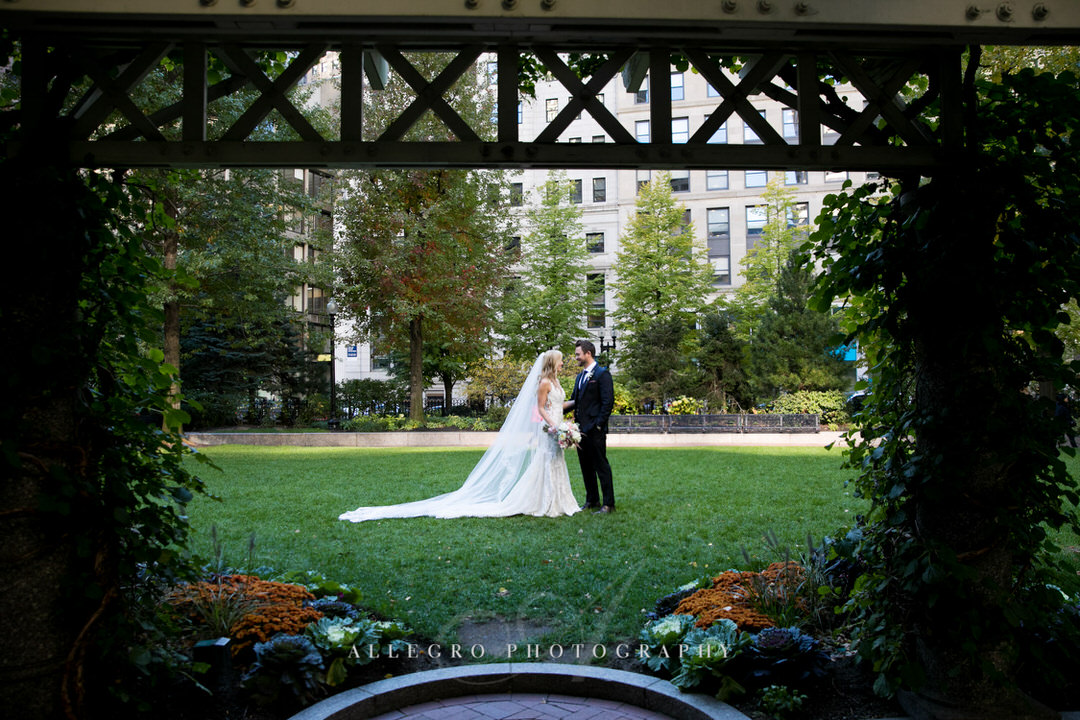 bride and groom in post office square